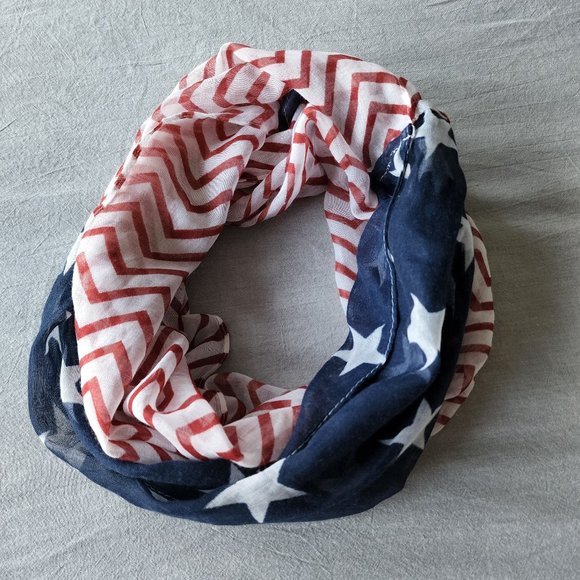 Like New - White Plum - Sheer, Stars and Strips Infinity Scarf - Picture 1 of 8